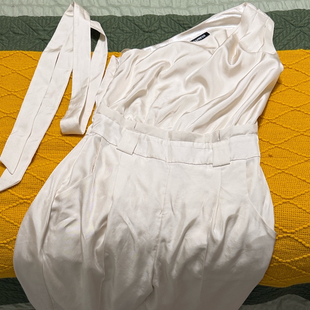 Express One-Shoulder Beige Jumpsuit